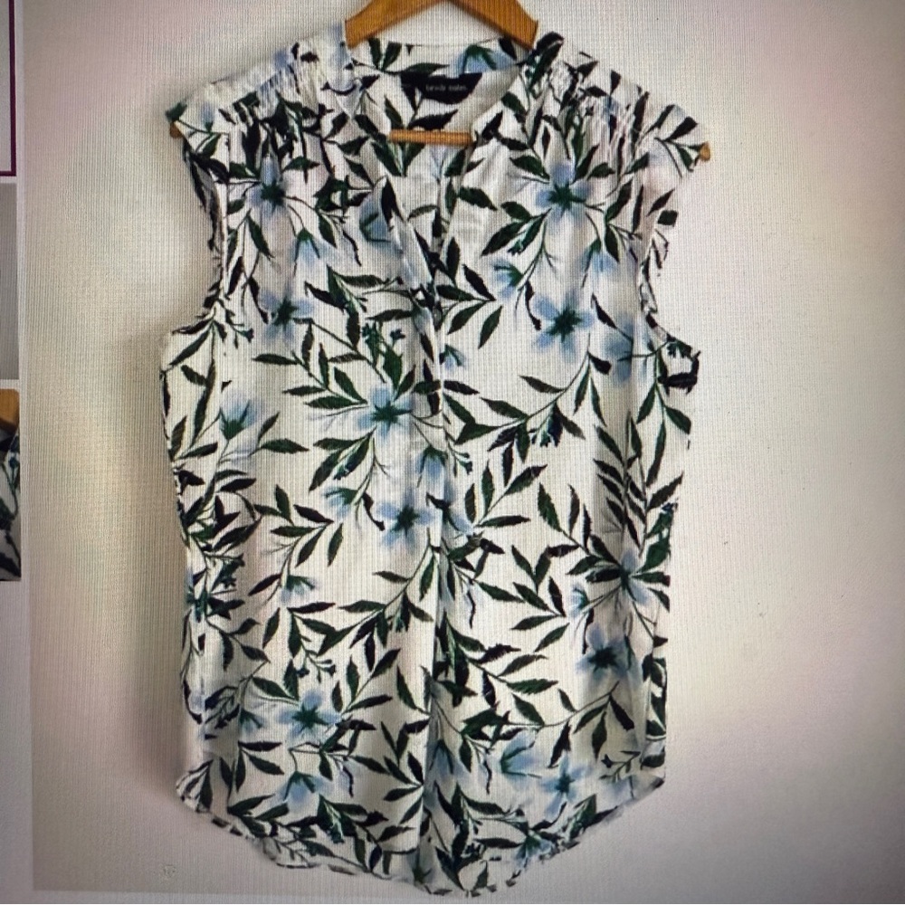 Brody Myles Women Green Leave Print Sleeveless Stretch Pullover Tunic Top Size L